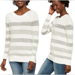 Market & Spruce Tawnee Cotton Blend Waffle Stitch Sweater Size SP White and Gray